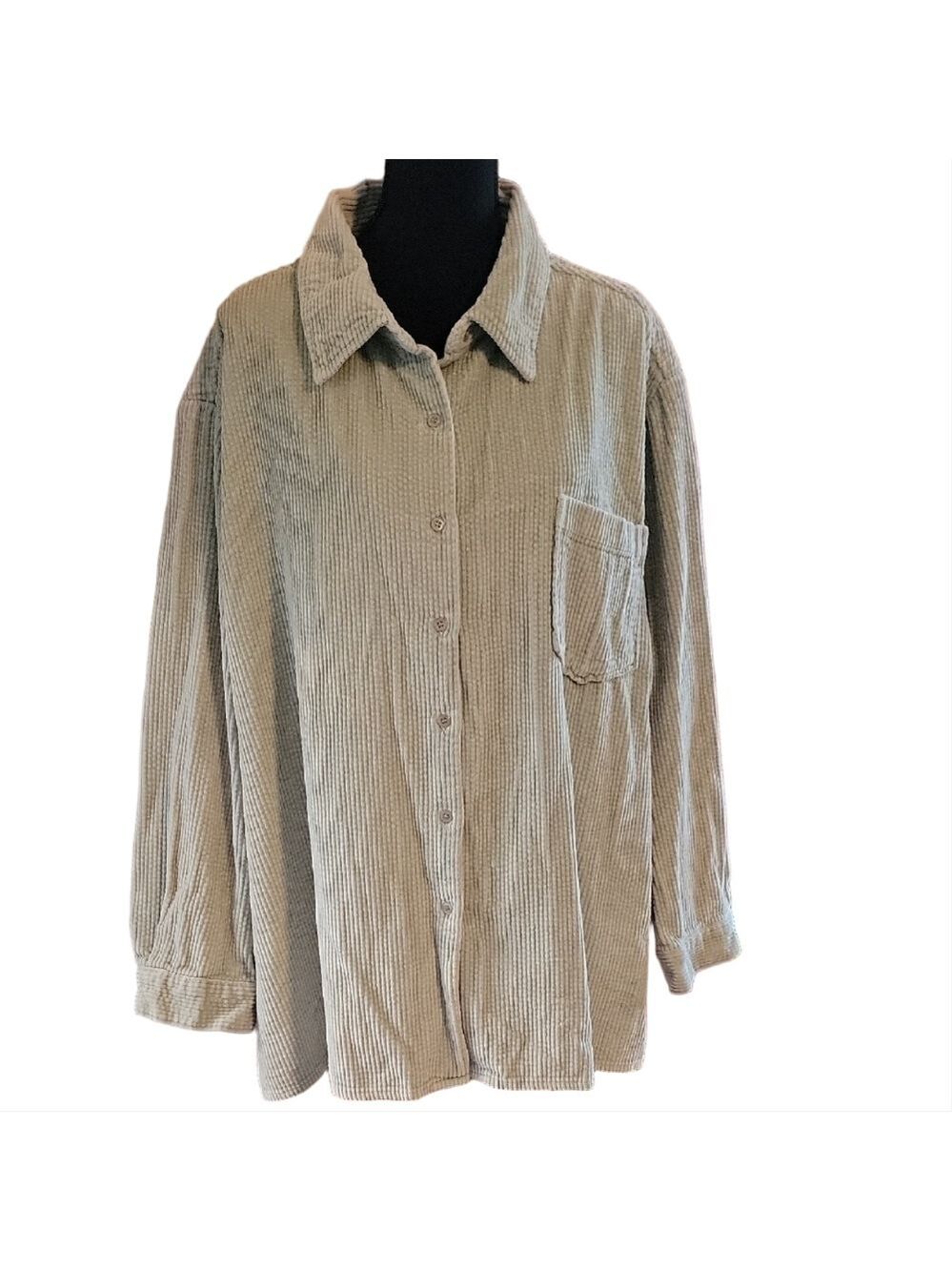 Vintage Cambridge Country Womens Corduroy Button Up Light Green Top Size 3XL EUC